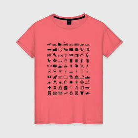 Женская футболка хлопок с принтом 80 знаков для общения в Тюмени, 100% хлопок | прямой крой, круглый вырез горловины, длина до линии бедер, слегка спущенное плечо | iconspeak | знание языков | объяснить на пальцах | пиктограммы значки travellers tshirt | понять иностранца | понять собеседника | путешествия | туризм | языковой барьер