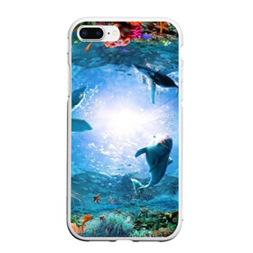 Чехол для iPhone 7Plus/8 Plus матовый с принтом Дельфины в Тюмени, Силикон | Область печати: задняя сторона чехла, без боковых панелей | fish | аква | аквариум | вода | кораллы | море | океан | ракушки | рыбки | рыбы
