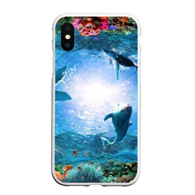 Чехол для iPhone XS Max матовый с принтом Дельфины в Тюмени, Силикон | Область печати: задняя сторона чехла, без боковых панелей | fish | аква | аквариум | вода | кораллы | море | океан | ракушки | рыбки | рыбы