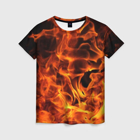 Женская футболка 3D с принтом огонь в Тюмени, 100% полиэфир ( синтетическое хлопкоподобное полотно) | прямой крой, круглый вырез горловины, длина до линии бедер | fire | flame | in fire | smoke | в огне | дым | огненный | огонь | текстуры