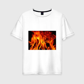 Женская футболка хлопок Oversize с принтом Огонь и дым в Тюмени, 100% хлопок | свободный крой, круглый ворот, спущенный рукав, длина до линии бедер
 | fire | flame | in fire | smoke | в огне | дым | огненный | огонь | текстуры