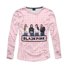 Женский лонгслив 3D с принтом Black Pink 2019 в Тюмени, 100% полиэстер | длинные рукава, круглый вырез горловины, полуприлегающий силуэт | 2019 | black | black pink | k pop | kill | kill this love | korea | logo | music | pink | pop | блек пинк | блэк пинк | газета | девушки | кпоп | лого | музыка | надпись | розовый