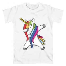 Мужская футболка хлопок с принтом Единорог делающий деб в Тюмени, 100% хлопок | прямой крой, круглый вырез горловины, длина до линии бедер, слегка спущенное плечо. | деб | единорог | животные | лошадь | пони