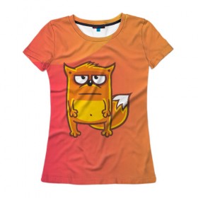 Женская футболка 3D с принтом Серьезный лис в Тюмени, 100% полиэфир ( синтетическое хлопкоподобное полотно) | прямой крой, круглый вырез горловины, длина до линии бедер | fox | foxed | арт | лис | лиса | лисенок | лисичка | пушистик | рыжая | рыжмй хвост