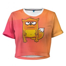 Женская футболка 3D укороченная с принтом Серьезный лис в Тюмени, 100% полиэстер | круглая горловина, длина футболки до линии талии, рукава с отворотами | fox | foxed | арт | лис | лиса | лисенок | лисичка | пушистик | рыжая | рыжмй хвост
