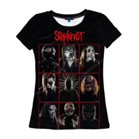 Женская футболка 3D с принтом Slipknot-Alltogether в Тюмени, 100% полиэфир ( синтетическое хлопкоподобное полотно) | прямой крой, круглый вырез горловины, длина до линии бедер | band | group | metal | rock | slipknot | группа | метал | рок | слипнот