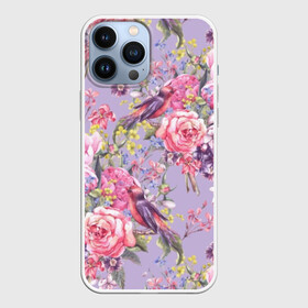 Чехол для iPhone 13 Pro Max с принтом Лилии и розы в Тюмени,  |  | art | background | birds | bouquet | hyacinths | leaves | lilac | mimosa | painting | pattern | peonies | petals | roses | stems | watercolor | wildflowers | акварель | букет | гиацинты | живопись | искусство | лепестки | листья | мимоза | пионы | полевые