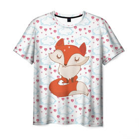 Мужская футболка 3D с принтом Лисичка в Тюмени, 100% полиэфир | прямой крой, круглый вырез горловины, длина до линии бедер | fox | foxed | арт | лис | лиса | лисенок | лисичка | пушистик | рыжая | рыжмй хвост