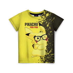 Детская футболка 3D с принтом Pikachu Pika Pika в Тюмени, 100% гипоаллергенный полиэфир | прямой крой, круглый вырез горловины, длина до линии бедер, чуть спущенное плечо, ткань немного тянется | pika | pikachu | аниме | детская | детям | игры | молния | мышка | мышь | пика | пикачу | покемон | покемоны