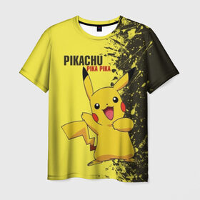 Мужская футболка 3D с принтом Pikachu Pika Pika в Тюмени, 100% полиэфир | прямой крой, круглый вырез горловины, длина до линии бедер | Тематика изображения на принте: pika | pikachu | аниме | детская | детям | игры | молния | мышка | мышь | пика | пикачу | покемон | покемоны