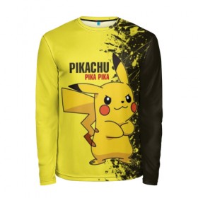 Мужской лонгслив 3D с принтом Pikachu Pika Pika в Тюмени, 100% полиэстер | длинные рукава, круглый вырез горловины, полуприлегающий силуэт | pika | pikachu | аниме | детская | детям | игры | молния | мышка | мышь | пика | пикачу | покемон | покемоны