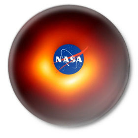 Значок с принтом Черная дыра NASA в Тюмени,  металл | круглая форма, металлическая застежка в виде булавки | nasa | астрономия | горизонт событий | космос | наса | черная дыра