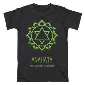 Мужская футболка хлопок с принтом Анахата в Тюмени, 100% хлопок | прямой крой, круглый вырез горловины, длина до линии бедер, слегка спущенное плечо. | anahata | chakra | yoga | йога | чакра | чакры