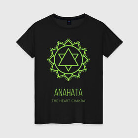 Женская футболка хлопок с принтом Анахата в Тюмени, 100% хлопок | прямой крой, круглый вырез горловины, длина до линии бедер, слегка спущенное плечо | anahata | chakra | yoga | йога | чакра | чакры