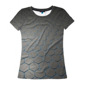 Женская футболка 3D с принтом СТАЛЬНЫЕ ГРАНИ в Тюмени, 100% полиэфир ( синтетическое хлопкоподобное полотно) | прямой крой, круглый вырез горловины, длина до линии бедер | abstraction | geometry | hexagon | techno | абстракция | броня | геометрия | краски | неон | неоновый | сетка | соты | стальная броня | текстура | шестигранники