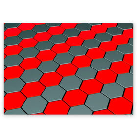 Поздравительная открытка с принтом металлическая броня в Тюмени, 100% бумага | плотность бумаги 280 г/м2, матовая, на обратной стороне линовка и место для марки
 | abstraction | geometry | hexagon | techno | абстракция | броня | геометрия | краски | неон | неоновый | сетка | соты | стальная броня | текстура | шестигранники
