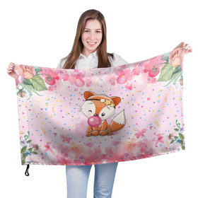 Флаг 3D с принтом Милая лисичка с жвачкой в Тюмени, 100% полиэстер | плотность ткани — 95 г/м2, размер — 67 х 109 см. Принт наносится с одной стороны | fox | foxed | арт | лис | лиса | лисенок | лисичка | пушистик | рыжая | рыжмй хвост