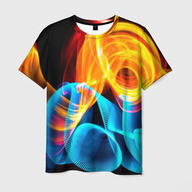Мужская футболка 3D с принтом ЦВЕТНОЙ ДЫМ в Тюмени, 100% полиэфир | прямой крой, круглый вырез горловины, длина до линии бедер | fire | flame | in fire | smoke | в огне | дым | огненный | огонь | текстуры