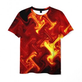Мужская футболка 3D с принтом Огненная лава в Тюмени, 100% полиэфир | прямой крой, круглый вырез горловины, длина до линии бедер | fire | flame | in fire | smoke | в огне | дым | огненный | огонь | текстуры