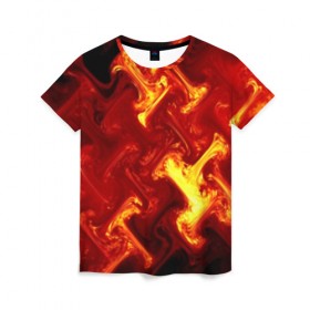 Женская футболка 3D с принтом Огненная лава в Тюмени, 100% полиэфир ( синтетическое хлопкоподобное полотно) | прямой крой, круглый вырез горловины, длина до линии бедер | fire | flame | in fire | smoke | в огне | дым | огненный | огонь | текстуры