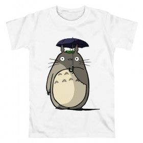 Мужская футболка хлопок с принтом Totoro в Тюмени, 100% хлопок | прямой крой, круглый вырез горловины, длина до линии бедер, слегка спущенное плечо. | Тематика изображения на принте: totoro | аниме | для детей | животное | лес | мой сосед тоторо | мультфильм | тоторо