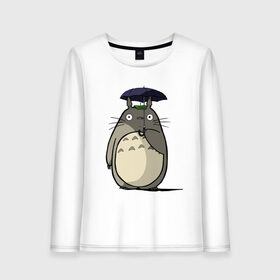 Женский лонгслив хлопок с принтом Totoro в Тюмени, 100% хлопок |  | totoro | аниме | для детей | животное | лес | мой сосед тоторо | мультфильм | тоторо