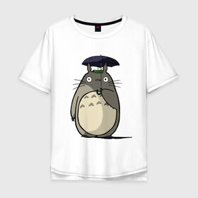 Футболка хлопок Оверсайз с принтом Totoro в Тюмени, 100% хлопок | свободный крой, круглый ворот, “спинка” длиннее передней части | totoro | аниме | для детей | животное | лес | мой сосед тоторо | мультфильм | тоторо