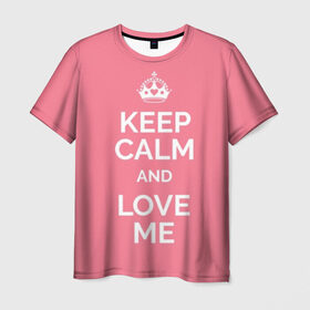 Мужская футболка 3D с принтом Keep calm and love me в Тюмени, 100% полиэфир | прямой крой, круглый вырез горловины, длина до линии бедер | and | call | crown | girl | heart | keep calm | keyboard | lips | me | red | royal | slogan | text | valentines day | валентина | губы | девиз | девушка | день | и | клавиатура | клавиши | королевская | корона | красный | лозунг | люби | любовь | меня | н