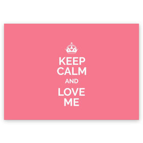 Поздравительная открытка с принтом Keep calm and love me в Тюмени, 100% бумага | плотность бумаги 280 г/м2, матовая, на обратной стороне линовка и место для марки
 | and | call | crown | girl | heart | keep calm | keyboard | lips | me | red | royal | slogan | text | valentines day | валентина | губы | девиз | девушка | день | и | клавиатура | клавиши | королевская | корона | красный | лозунг | люби | любовь | меня | н