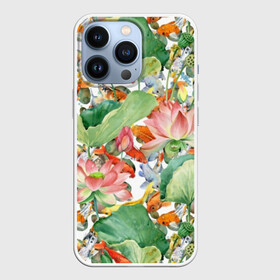 Чехол для iPhone 13 Pro с принтом Карпы кои в Тюмени,  |  | art | carps | fish | flower | gold | japanese | koi | leaves | lotus | painting | pattern | petals | pond | stems | water | вода | живопись | золотая | искусство | карпы | кои | лепестки | листья | лотос | пруд | рыбка | узор | цветок | японская