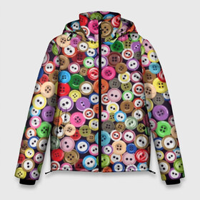Мужская зимняя куртка 3D с принтом Пуговицы в Тюмени, верх — 100% полиэстер; подкладка — 100% полиэстер; утеплитель — 100% полиэстер | длина ниже бедра, свободный силуэт Оверсайз. Есть воротник-стойка, отстегивающийся капюшон и ветрозащитная планка. 

Боковые карманы с листочкой на кнопках и внутренний карман на молнии. | beautiful | buttons | different | holes | many | multi colored | round | scattering | дырки | красивые | круглые | много | пуговицы | разноцветные | разные | россыпь