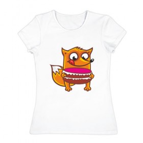 Женская футболка хлопок с принтом Голодная лиса в Тюмени, 100% хлопок | прямой крой, круглый вырез горловины, длина до линии бедер, слегка спущенное плечо | fox | foxed | арт | лис | лиса | лисенок | лисичка | пушистик | рыжая | рыжмй хвост