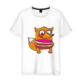Мужская футболка хлопок с принтом Голодная лиса в Тюмени, 100% хлопок | прямой крой, круглый вырез горловины, длина до линии бедер, слегка спущенное плечо. | Тематика изображения на принте: fox | foxed | арт | лис | лиса | лисенок | лисичка | пушистик | рыжая | рыжмй хвост