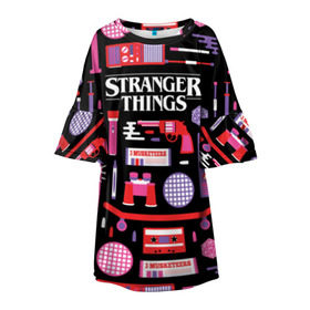 Детское платье 3D с принтом STRANGER THINGS STARTER PACK в Тюмени, 100% полиэстер | прямой силуэт, чуть расширенный к низу. Круглая горловина, на рукавах — воланы | 11 | eleven | logo | netflix | pack | starter | stranger | things | дела | крайне | лого | логотип | одинадцать | одиннадцать | очень | пак | события | стартер | странные | стренджер