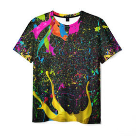 Мужская футболка 3D с принтом Взрыв Красок в Тюмени, 100% полиэфир | прямой крой, круглый вырез горловины, длина до линии бедер | 1 мая | 2019 | 2020 | neon | брызги | брызги красок | в подарок | веселая | весна | клубная | краска | краски | красочная | летняя | лето | неон | неоновые цвета | подарок | праздник | пятна краски | сочная | яркая