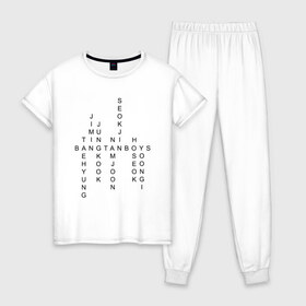 Женская пижама хлопок с принтом BTS TEAM в Тюмени, 100% хлопок | брюки и футболка прямого кроя, без карманов, на брюках мягкая резинка на поясе и по низу штанин | bangtan boys | bt21 | bts | bts army | bts stickers | j hope | jimin | jin | jungkook | k pop | rap monster | rapmon | suga | v | бтс | корея | стикеры bts