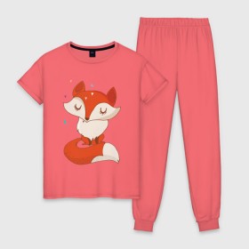 Женская пижама хлопок с принтом Лисичка в Тюмени, 100% хлопок | брюки и футболка прямого кроя, без карманов, на брюках мягкая резинка на поясе и по низу штанин | fox | foxed | арт | лис | лиса | лисенок | лисичка | пушистик | рыжая | рыжмй хвост