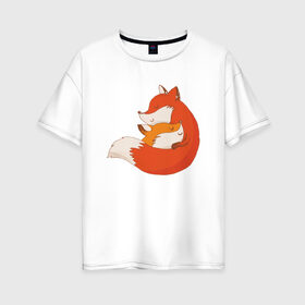 Женская футболка хлопок Oversize с принтом Лисичка в Тюмени, 100% хлопок | свободный крой, круглый ворот, спущенный рукав, длина до линии бедер
 | fox | foxed | арт | лис | лиса | лисенок | лисичка | пушистик | рыжая | рыжмй хвост