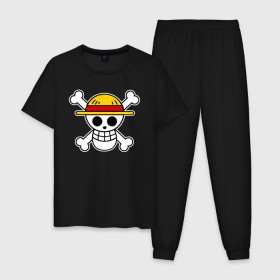 Мужская пижама хлопок с принтом One Piece в Тюмени, 100% хлопок | брюки и футболка прямого кроя, без карманов, на брюках мягкая резинка на поясе и по низу штанин
 | monkey d. luffy | one piece | tony tony chopper | аниме | большой куш | ван пис | ванпис | манга | манки д. луффи | пираты | пираты соломенной шляпы | тони тони чоппер