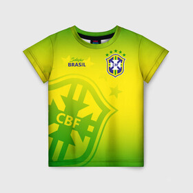 Детская футболка 3D с принтом Бразилия в Тюмени, 100% гипоаллергенный полиэфир | прямой крой, круглый вырез горловины, длина до линии бедер, чуть спущенное плечо, ткань немного тянется | brasil | brazil | бразилия | бразильская сборная | сборная бразилии | сборная бразилии по футболу | сборные | форма | футбол | футбольные сборные | чемпионат мира