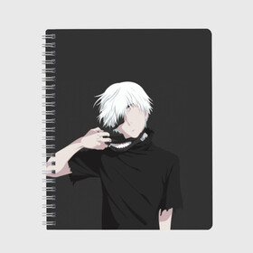 Тетрадь с принтом Kaneki Ken в Тюмени, 100% бумага | 48 листов, плотность листов — 60 г/м2, плотность картонной обложки — 250 г/м2. Листы скреплены сбоку удобной пружинной спиралью. Уголки страниц и обложки скругленные. Цвет линий — светло-серый
 | anteiku | ghoul | kaneki | ken | tokyo | антейку | гуль | канеки | кен | токийский