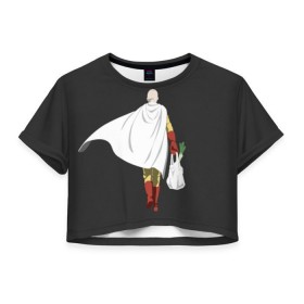 Женская футболка Cropp-top с принтом Saitama в Тюмени, 100% полиэстер | круглая горловина, длина футболки до линии талии, рукава с отворотами | hero | man | one | one punch | punch | punch man | saitama | super | superhero | ванпанчмен | герой | сайтама | супер | супергерой