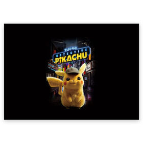 Поздравительная открытка с принтом Pikachu Detective в Тюмени, 100% бумага | плотность бумаги 280 г/м2, матовая, на обратной стороне линовка и место для марки
 | Тематика изображения на принте: anime | game | nintendo | pikachu | pokemon | аниме | детектив | игра | кино | пикачу | покемон | эш кетчум