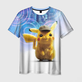 Мужская футболка 3D с принтом Pikachu Detective в Тюмени, 100% полиэфир | прямой крой, круглый вырез горловины, длина до линии бедер | anime | game | nintendo | pikachu | pokemon | аниме | детектив | игра | кино | пикачу | покемон | эш кетчум