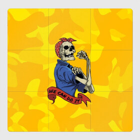 Магнитный плакат 3Х3 с принтом We can do it в Тюмени, Полимерный материал с магнитным слоем | 9 деталей размером 9*9 см | fist | grin | jaw | kerchief | motto | retro | skeleton | skull | slogan | девиз | косынка | кулак | оскал | ретро | скелет | слоган | череп