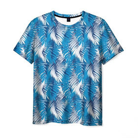 Мужская футболка 3D с принтом Гавайская с листьями в Тюмени, 100% полиэфир | прямой крой, круглый вырез горловины, длина до линии бедер | Тематика изображения на принте: gta | san andreas | америка | гавайи | дискотека | для отдыха | для путешествий | курортная | маями | мексика | пальмовые листья | пати | пляжная вечеринка | пляжная одежда | с пальмами | сша