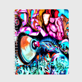 Тетрадь с принтом GRAFFITI в Тюмени, 100% бумага | 48 листов, плотность листов — 60 г/м2, плотность картонной обложки — 250 г/м2. Листы скреплены сбоку удобной пружинной спиралью. Уголки страниц и обложки скругленные. Цвет линий — светло-серый
 | grafiti | paint | street art | urban | город | граффити | искусство | кирпичи | краски | рисунки | стена | улицы | уличное искусство