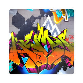 Магнит виниловый Квадрат с принтом НЕОНОВОЕ ГРАФФИТИ в Тюмени, полимерный материал с магнитным слоем | размер 9*9 см, закругленные углы | grafiti | paint | street art | urban | город | граффити | искусство | кирпичи | краски | рисунки | стена | улицы | уличное искусство