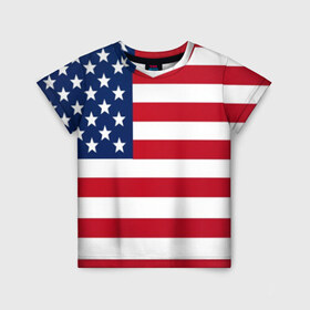 Детская футболка 3D с принтом USA в Тюмени, 100% гипоаллергенный полиэфир | прямой крой, круглый вырез горловины, длина до линии бедер, чуть спущенное плечо, ткань немного тянется | Тематика изображения на принте: usa | абстракция | америка | американский | герб | звезды | краска | символика сша | страны | сша | флаг | штаты