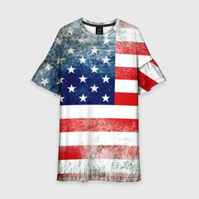 Детское платье 3D с принтом Америка Флаг в Тюмени, 100% полиэстер | прямой силуэт, чуть расширенный к низу. Круглая горловина, на рукавах — воланы | Тематика изображения на принте: usa | абстракция | америка | американский | герб | звезды | краска | символика сша | страны | сша | флаг | штаты